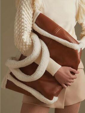 Anthropologie Faux Leather Sherpa Tote